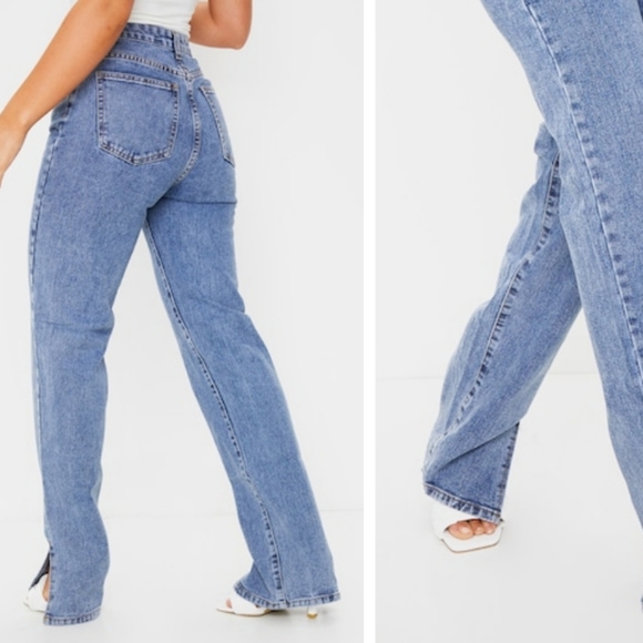 NWT PrettyLittleThing Vintage Wash Split Hem Jean - Picture 6 of 16